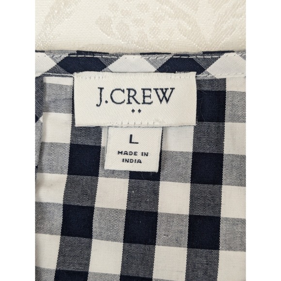 J. Crew Womens Navy Blue White Checkered Long Sleeve Blouse Ruffle Shoulder L - Picture 5 of 8